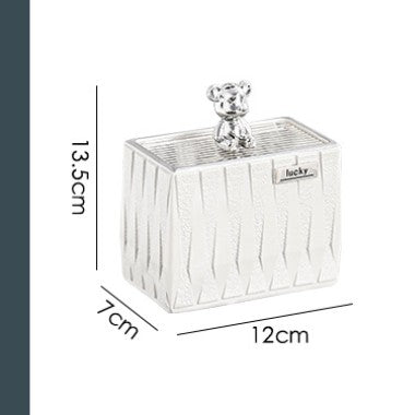 Feblilac Simple Bear and White Resin Tissue Holder Storage Set