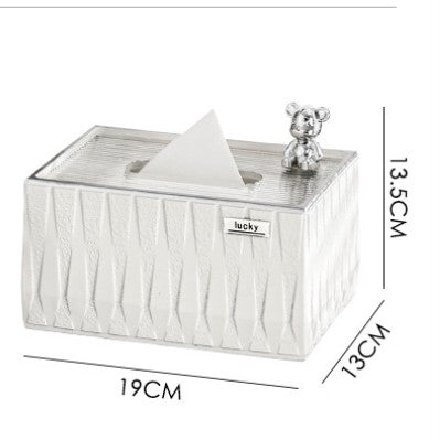 Feblilac Simple Bear and White Resin Tissue Holder Storage Set