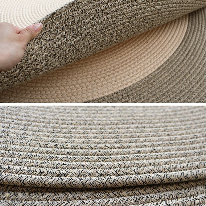 Feblilac Round Grey and Camel Handmade Cotton Livingroom Carpet Area Rug