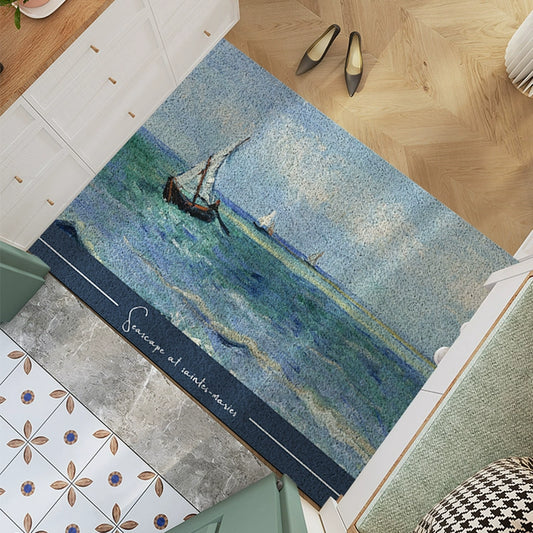 Feblilac Rectangular Saint Mary Sea View PVC Coil Door Mat, Van Gogh Art, Seascape at Saintes-Maries