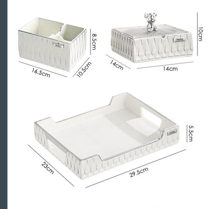 Feblilac Simple Bear and White Resin Tissue Holder Storage Set