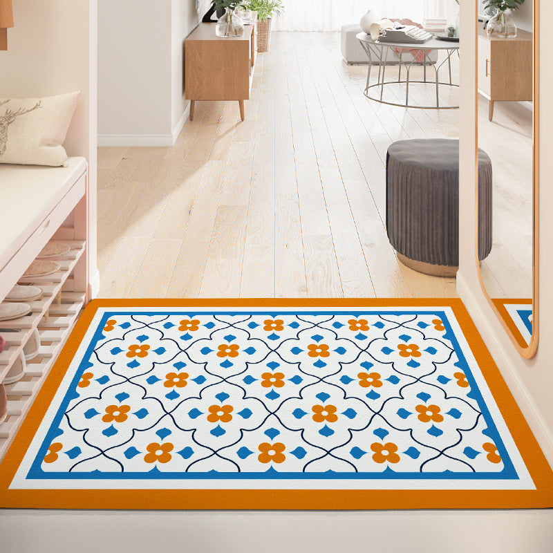 Feblilac Geometric Orange and Blue Pattern Leather Door Mat