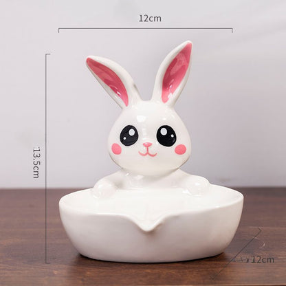 Feblilac Soap Box Ceramic Drain Soap Box Cute Little Rabbit Creative Bathroom