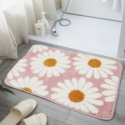 Feblilac Pink Daisy Bath Mat, Flower Floral Bathroom Rug