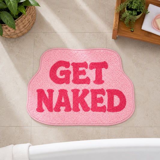 Feblilac Soft Pink “GET NAKED” Tufted Bath Mat – 50x70cm Non-Slip Bathroom Rug