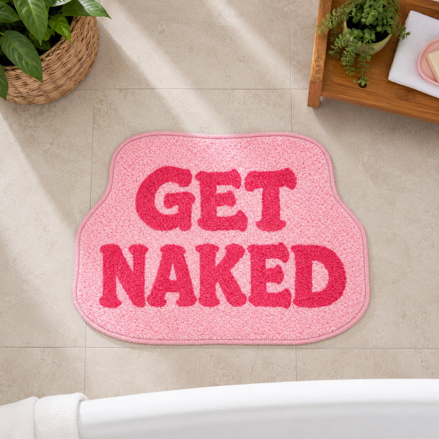 Feblilac Soft Pink “GET NAKED” Tufted Bath Mat – 50x70cm Non-Slip Bathroom Rug