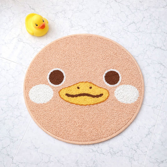 Feblilac Cute Duck Face Round Bath Mat – Soft Plush Kids Bathroom Rug, Non-Slip & Absorbent