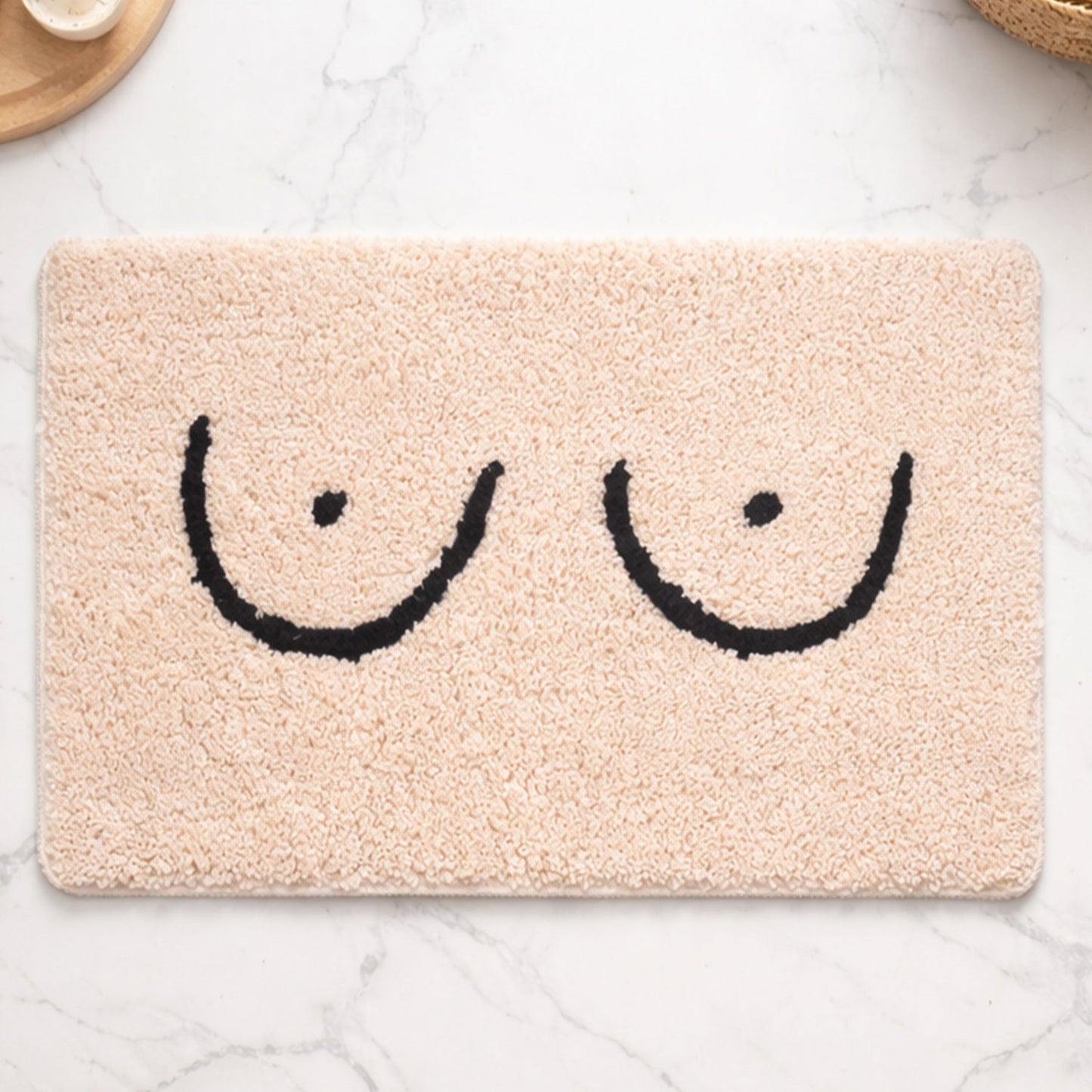 Feblilac Smiley Boobs Bath Mat | Absorbent Non-Slip Bathroom Rug (Cream & Black)