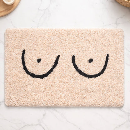 Feblilac Smiley Boobs Bath Mat | Absorbent Non-Slip Bathroom Rug (Cream & Black)