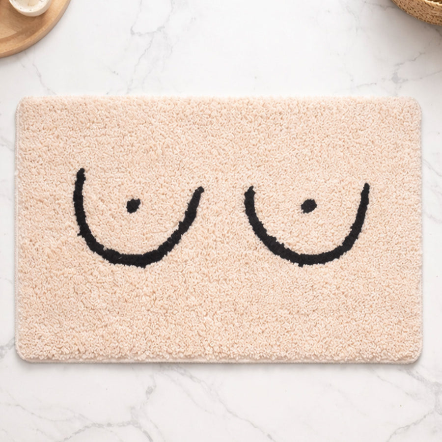 Feblilac Smiley Boobs Bath Mat | Absorbent Non-Slip Bathroom Rug (Cream & Black) - view 2