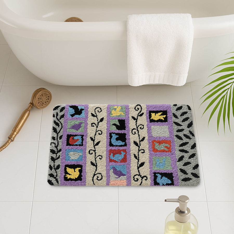 Feblilac Gray and Purple Striped Vines Tufted Bath Mat by Liz Gamberg Studio from US - view 2