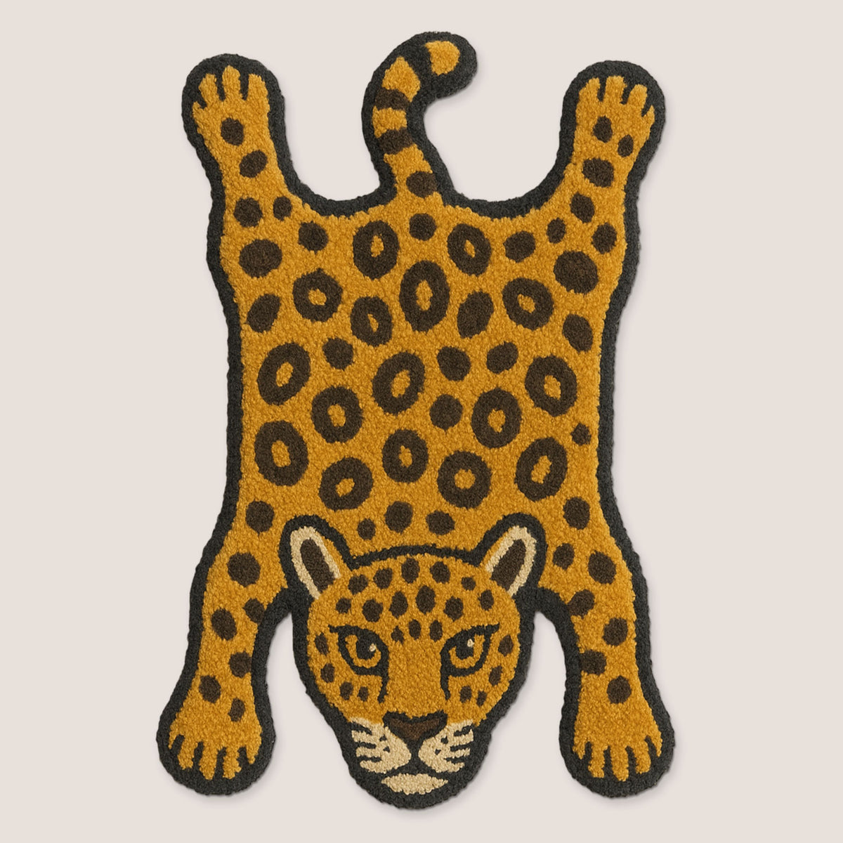 Feblilac Leopard tufted bath mat in a bright bathroom beside the bathtub