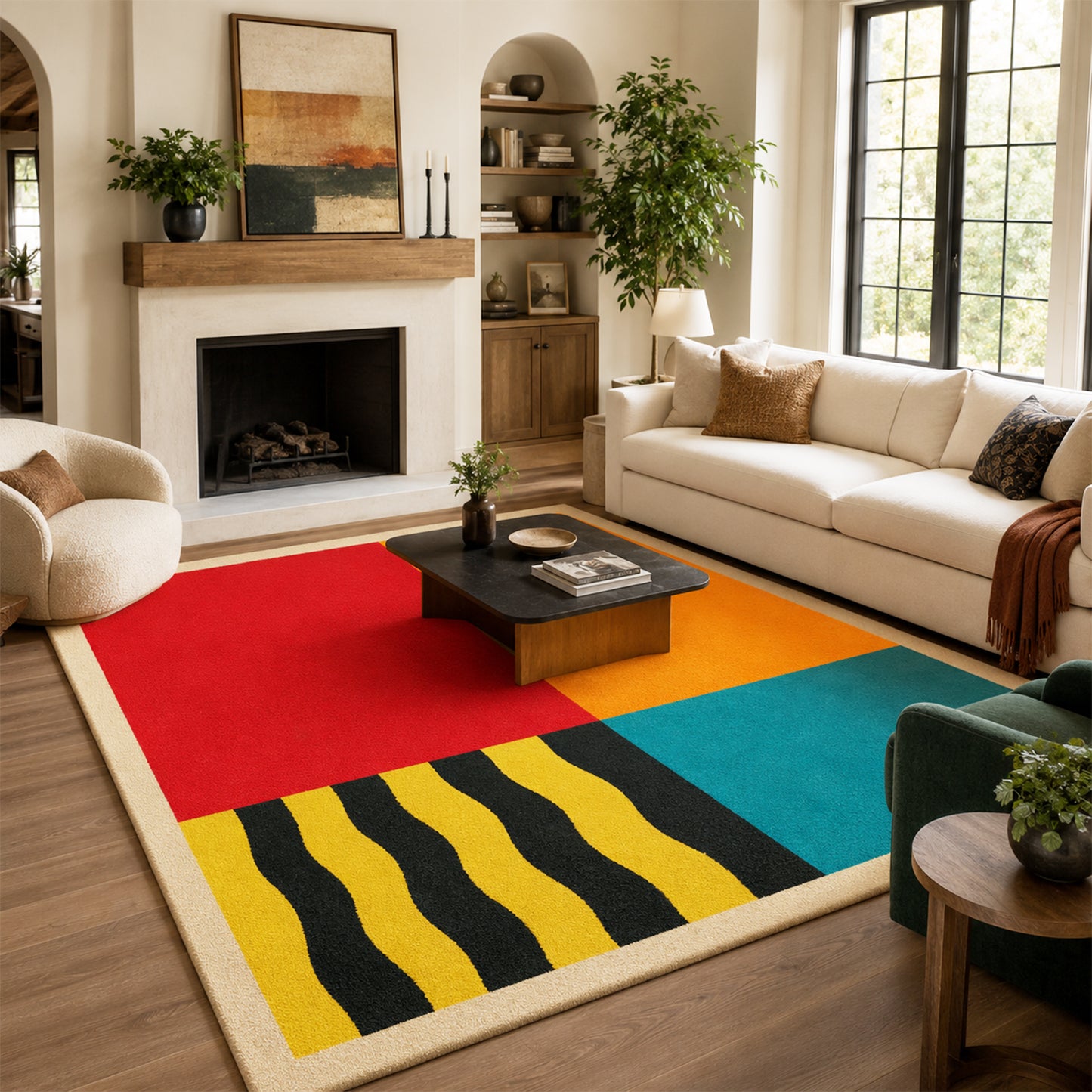 Feblilac Color Block Living Room Area Rug – Modern Tufted Large Rug for Home Decor
