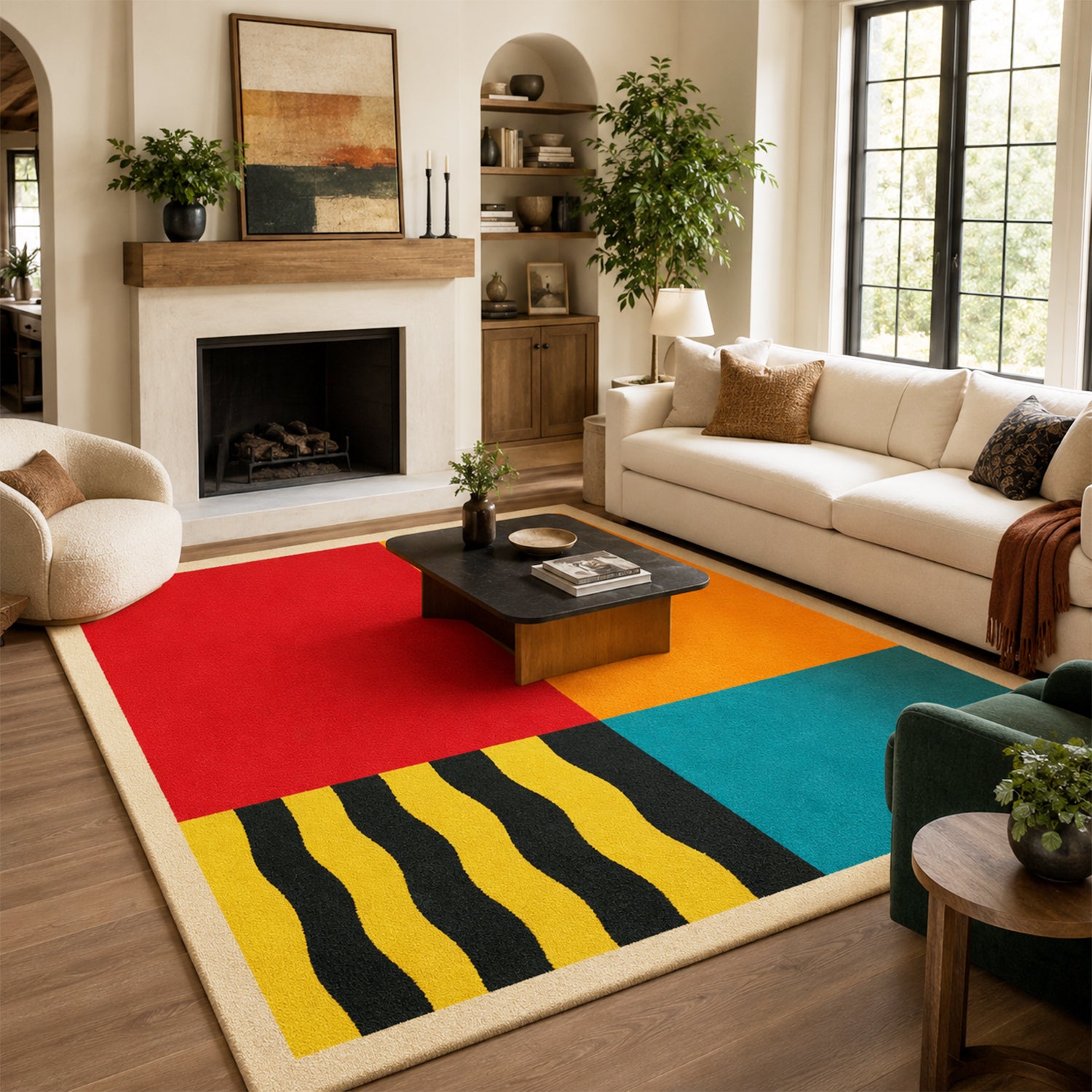 Feblilac Color Block Living Room Area Rug – Modern Tufted Large Rug for Home Decor - view 1