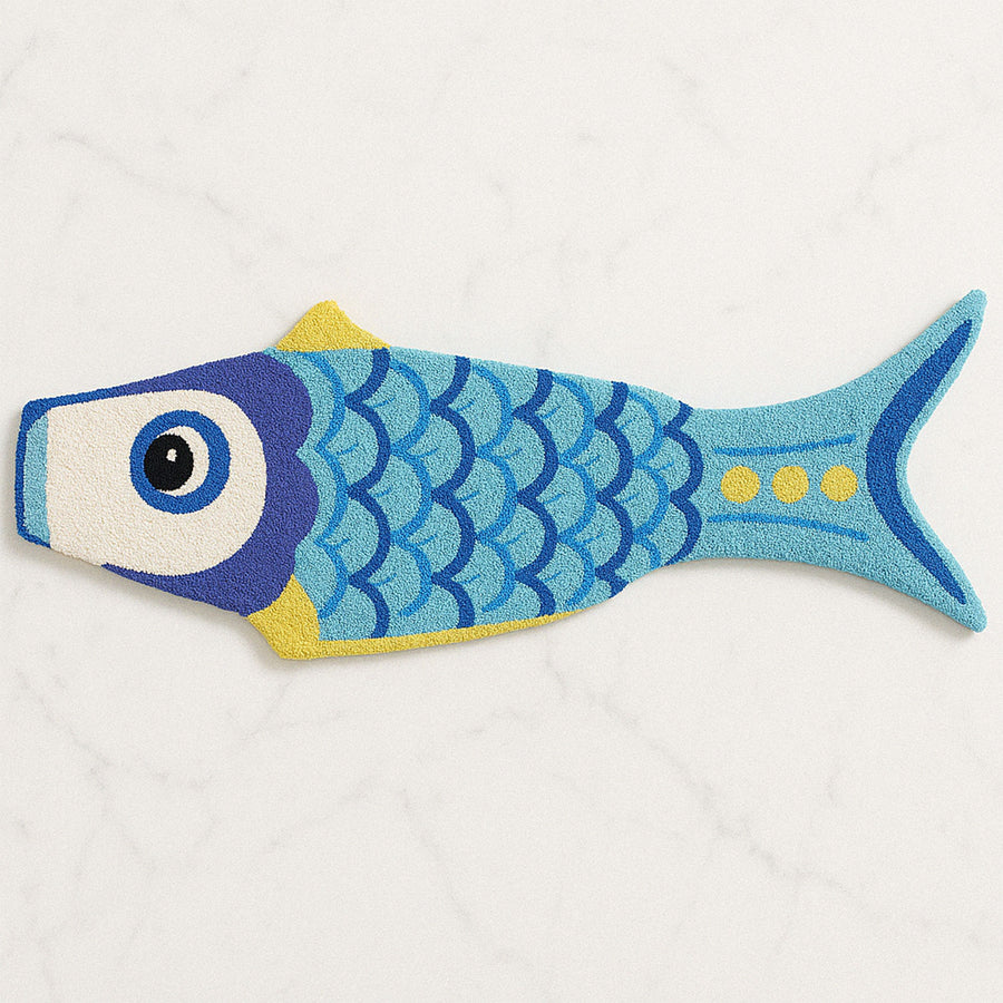 Cute Blue Koi Fish Bath Mat, Animal Runner Rug for Bathroom Bedroom