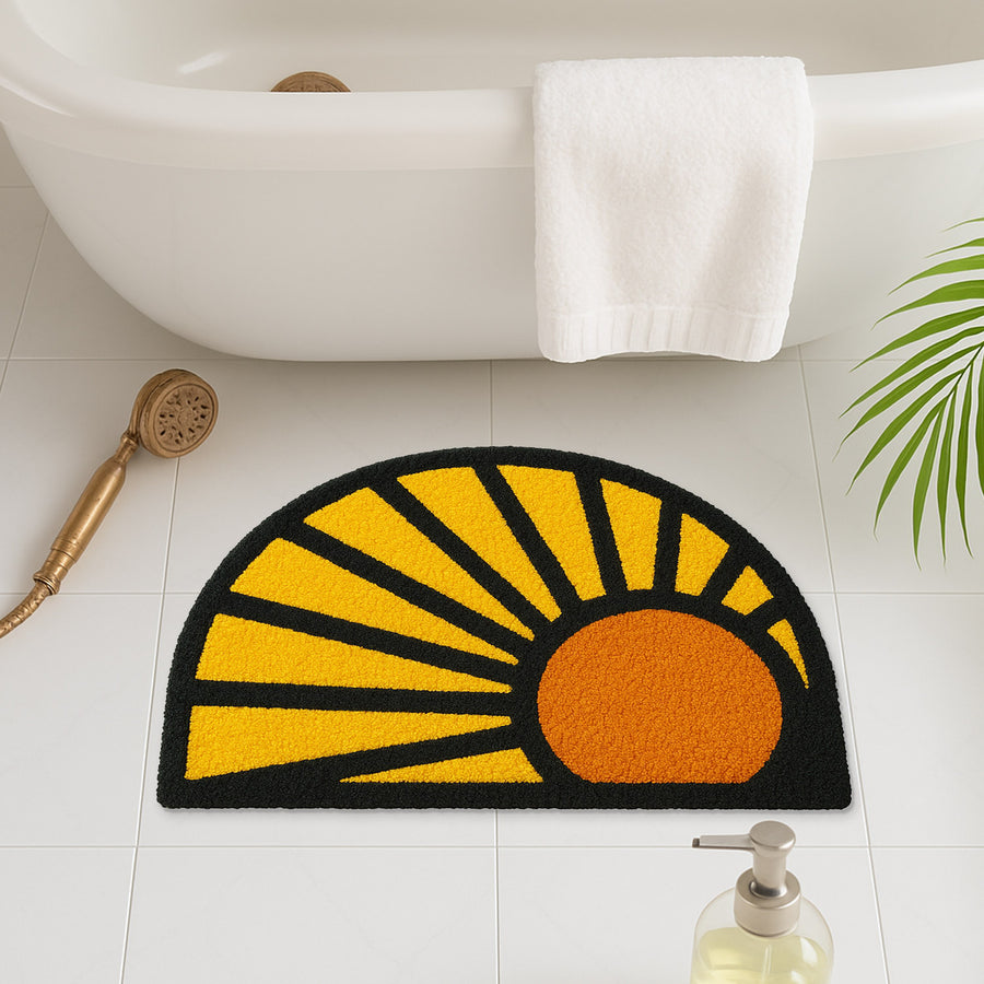 Feblilac Bold Sunrise Tufted Bath Mat – Half-Round Sunburst Design, Vibrant & Retro Bathroom Rug - view 2