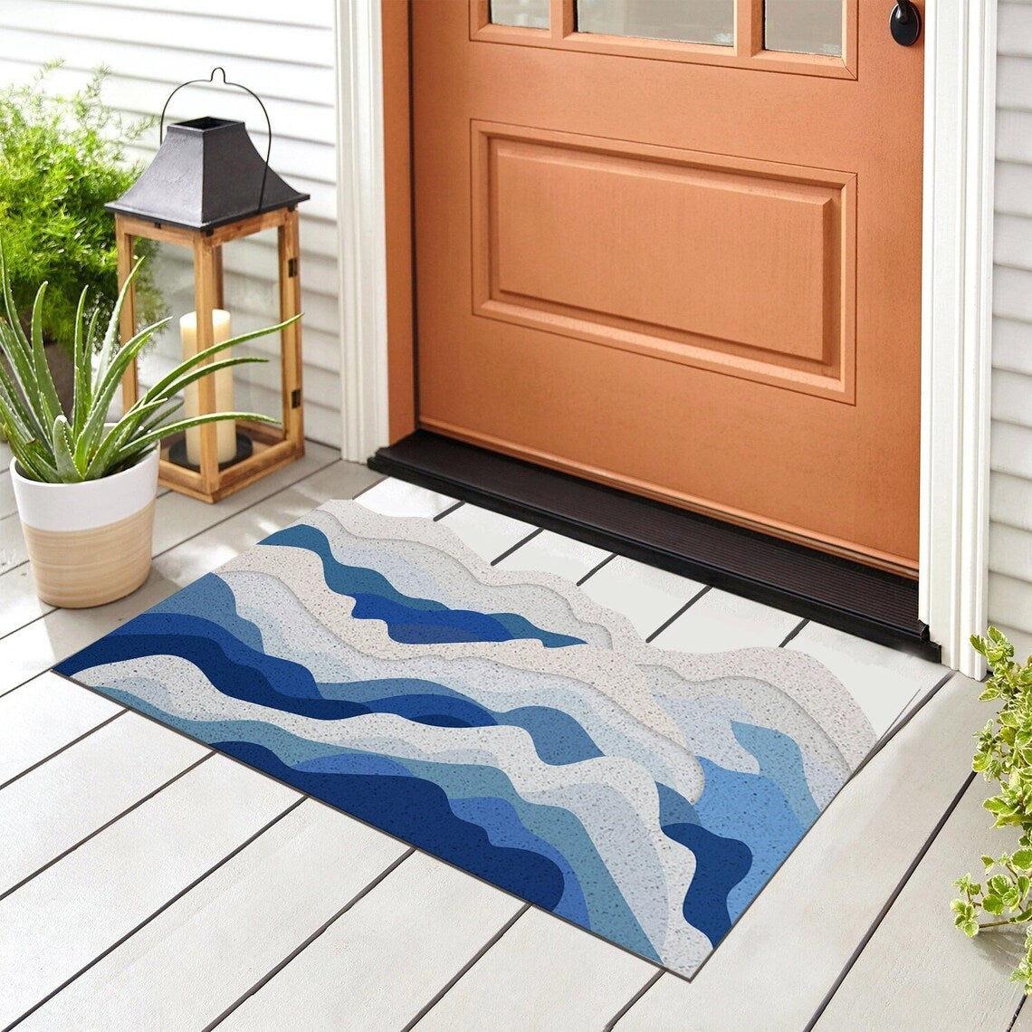 Feblilac Blue Ocean Wave PVC Coil Door Mat