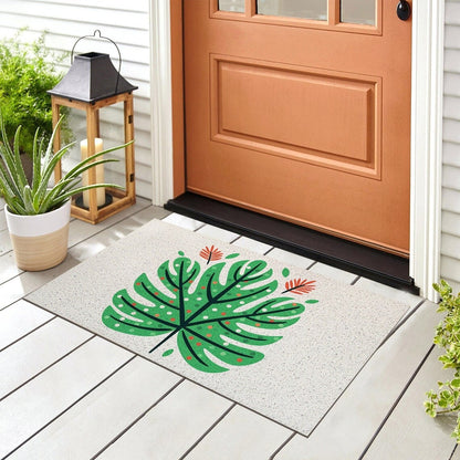 Feblilac Color Dot Green Monstera PVC Coil Door Mat