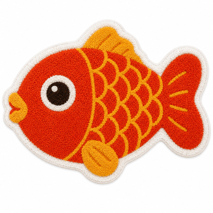Feblilac Red Orange Fish Tufted Rug – Cute Shaped Bathroom & Entryway Mat - view 2