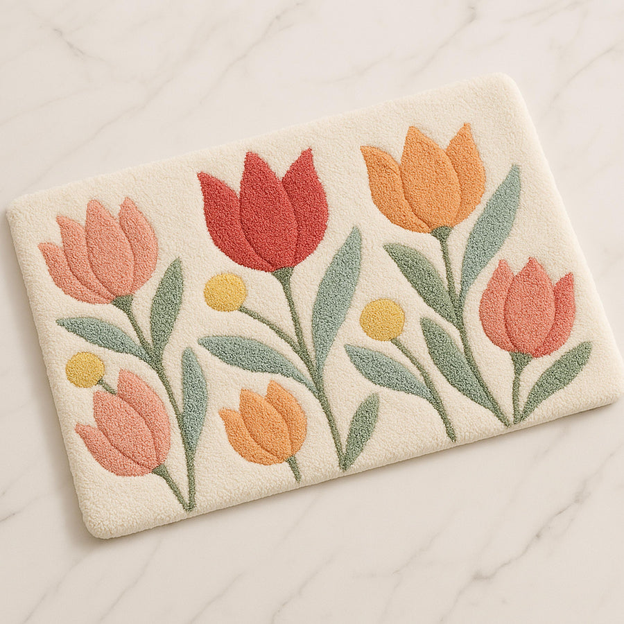 Feblilac Tulips Off-white Background Tufted Bath Mat - view 2