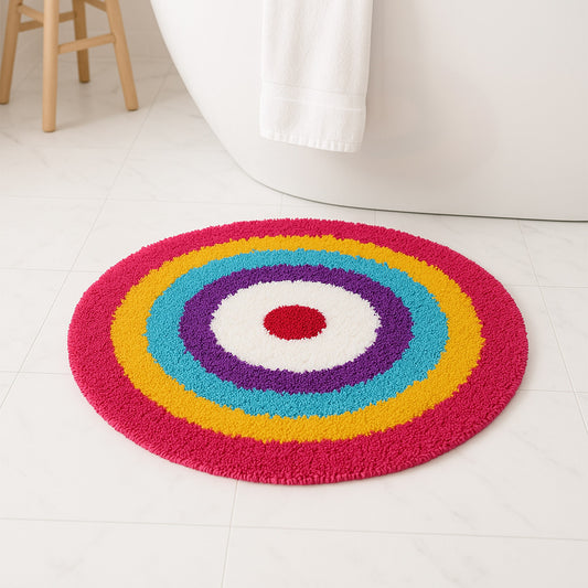 Feblilac Colorful Rings Tufted Bath Mat, Cute Round Bathroom Rug
