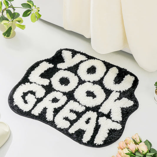 Feblilac Black and White You Lokk Great Irregular Tufted Bath Mat