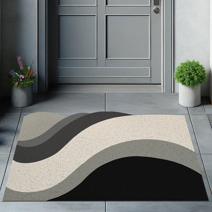 Feblilac Bold Lines Curves, Black, White and Gray PVC Coil Door Mat