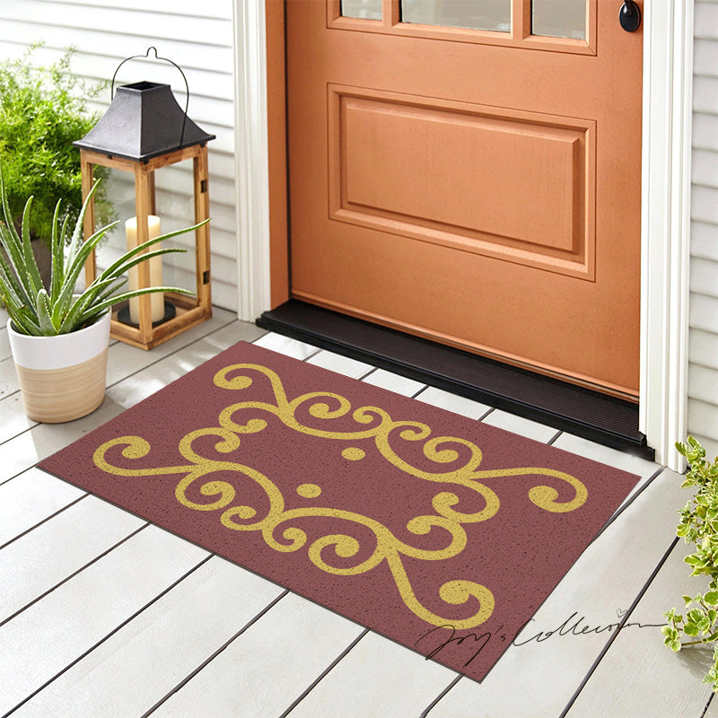 Feblilac Red Background Baroque Pattern PVC Coil Door Mat - view 2
