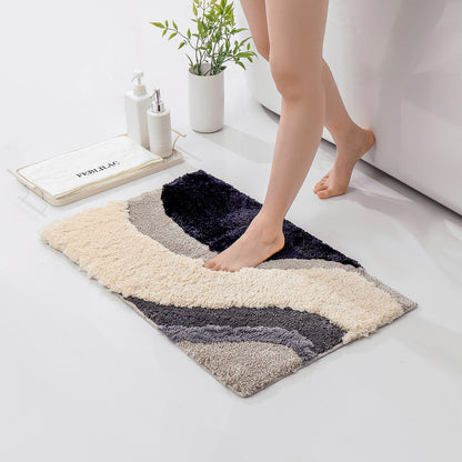 Feblilac Bold Lines Curves, Black, White and Gray Tufted Bath Mat