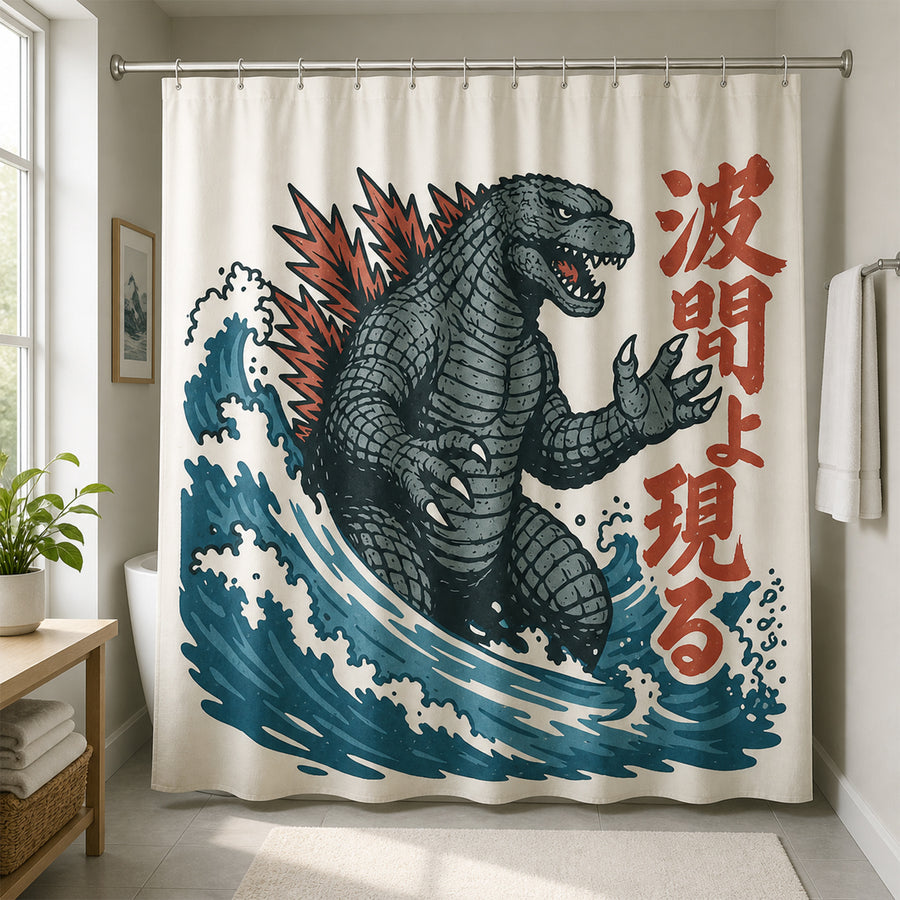 Feblilac Japanese Kaiju Wave Shower Curtain