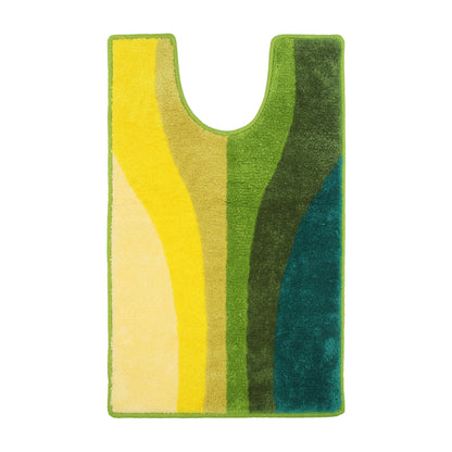 Feblilac Yellow Green Wave Tufted Bathroom Mat Toilet U-Shaped Floor Mat