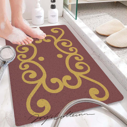 Feblilac Red Background Baroque Pattern PVC Coil Bathtub Mat and Shower Mat