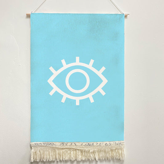 Feblilac the Eye of the Blue Devil Handmade Macrame Hanging Wall Decor Art