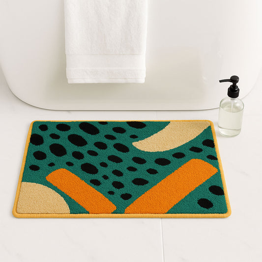 Feblilac Flowing Stain and Square Geometric Tufted Bath Mat