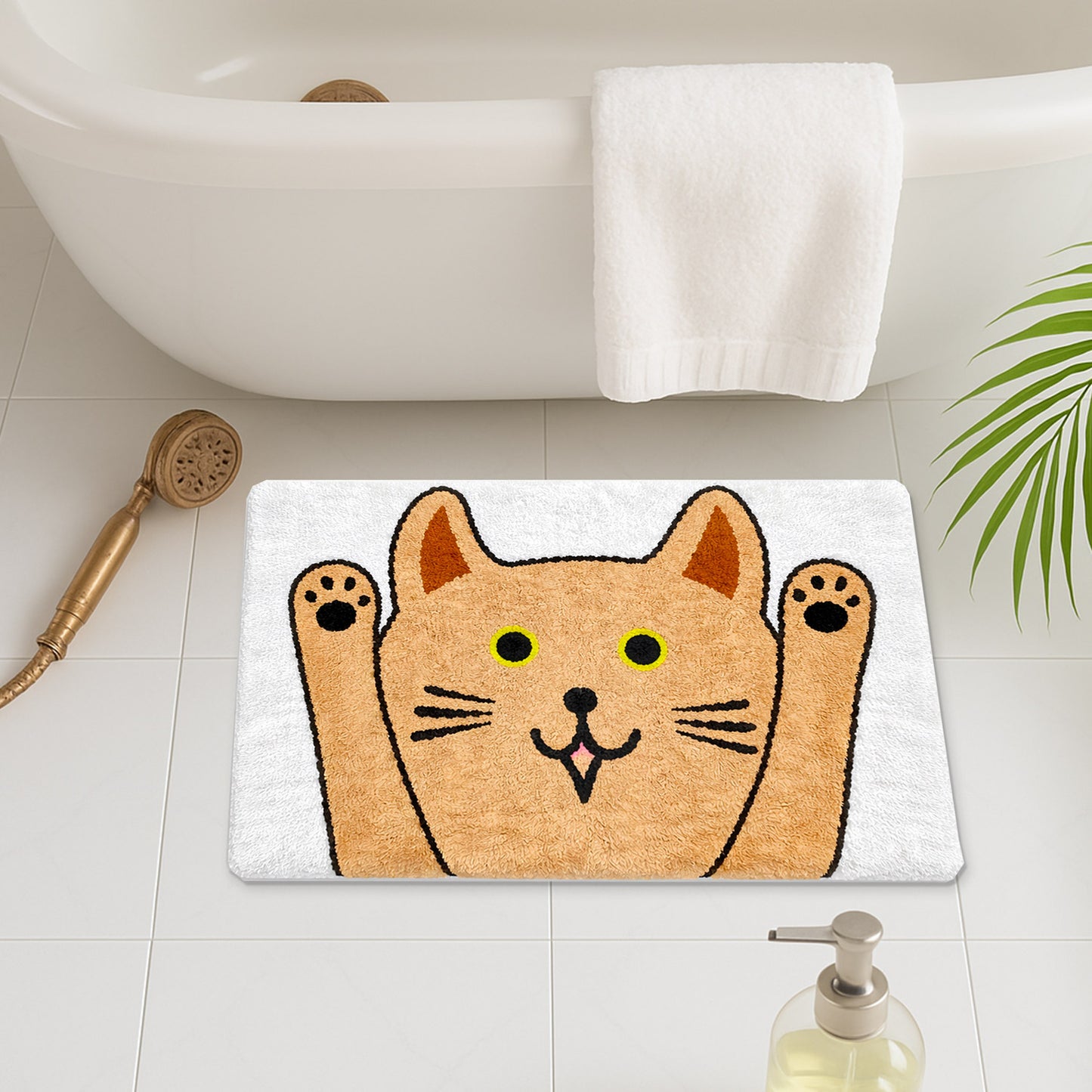 Feblilac Cute Orange Cat Bath Mat – Soft Non-Slip Absorbent Rug for Bathroom & Entryway
