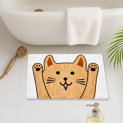 Feblilac Cute Orange Cat Bath Mat – Soft Non-Slip Absorbent Rug for Bathroom & Entryway