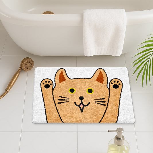 Feblilac Cute Orange Cat Bath Mat – Soft Non-Slip Absorbent Rug for Bathroom & Entryway