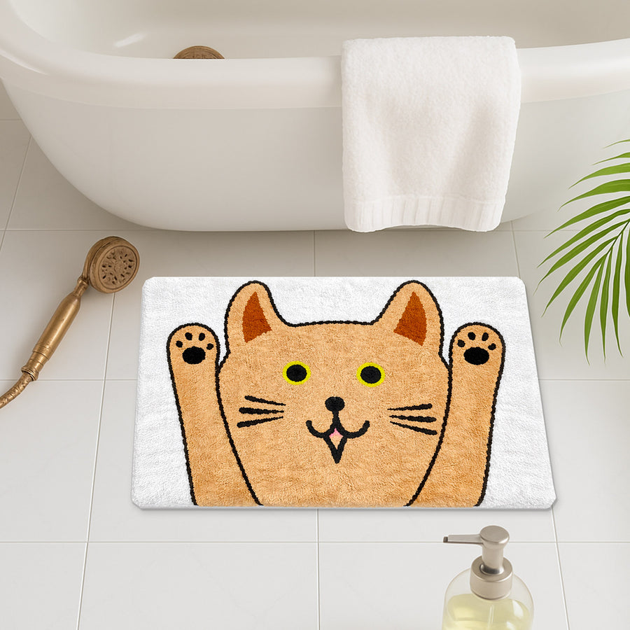 Feblilac Cute Orange Cat Bath Mat – Soft Non-Slip Absorbent Rug for Bathroom & Entryway