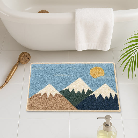 Feblilac Mountain Landscape Tufted Bath Mat – Non-Slip Absorbent Bathroom Rug for Modern Home Decor