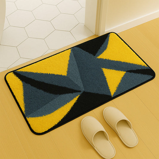 Feblilac Yellow Gray Geometric Triangle Tufted Bath Mat