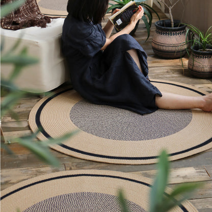 Feblilac Round Brown and Grey Handmade Jute Livingroom Carpet Area Rug