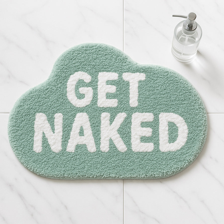 Feblilac White Letter GET Naked Cloud Tufted Bath Mat