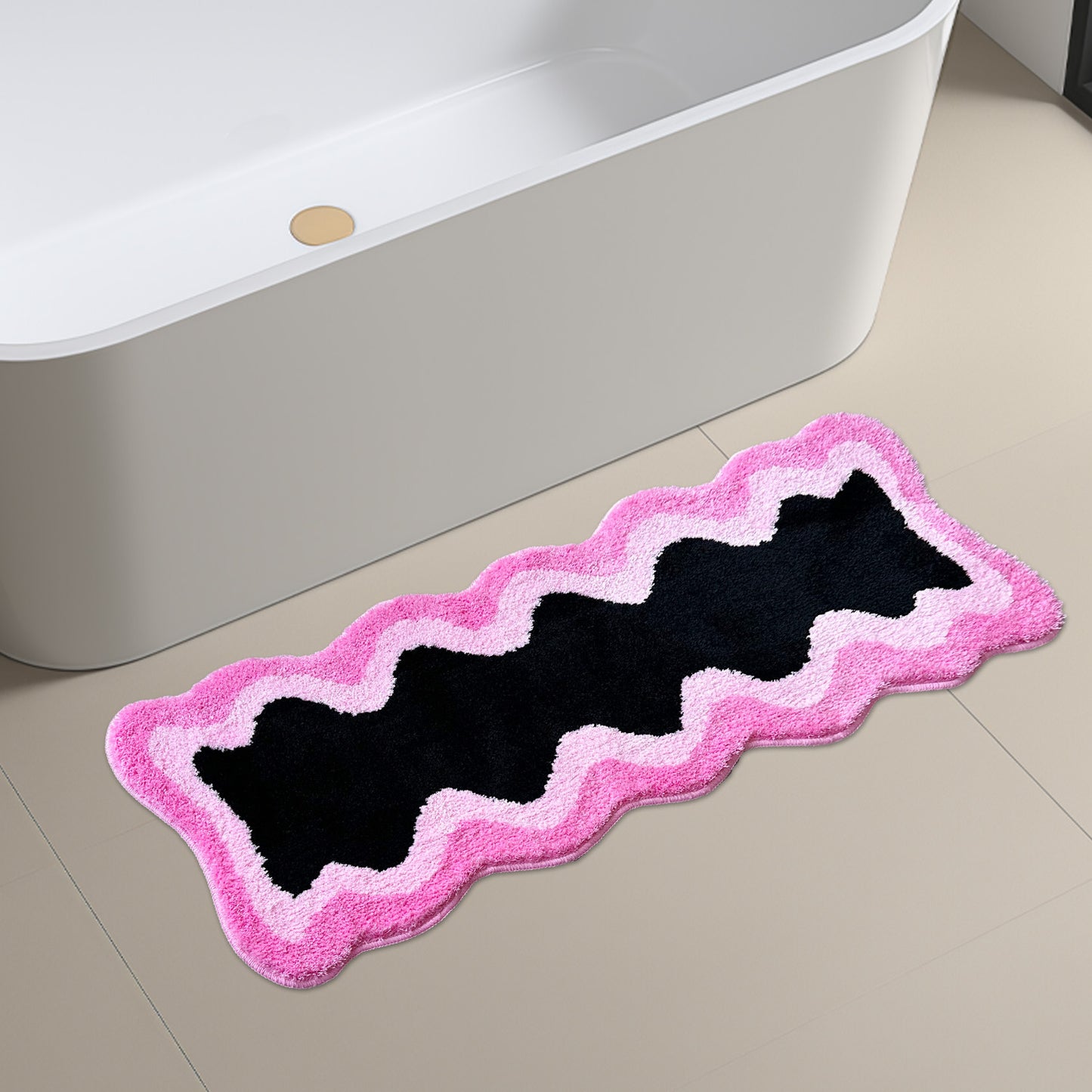 Feblilac Black Pink Wave Bedroom Rug Long Runner, Rug for Bedside Bathroom