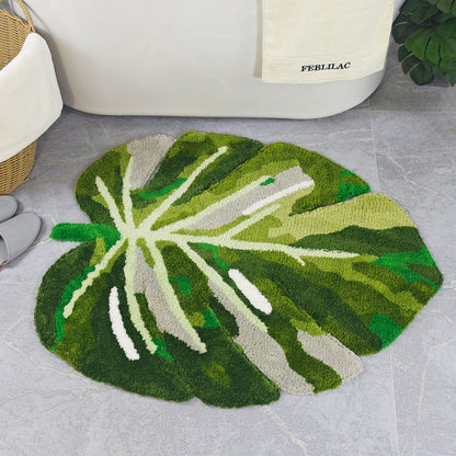 Feblilac Extra Large Green Monstera Tufted Bath Mat