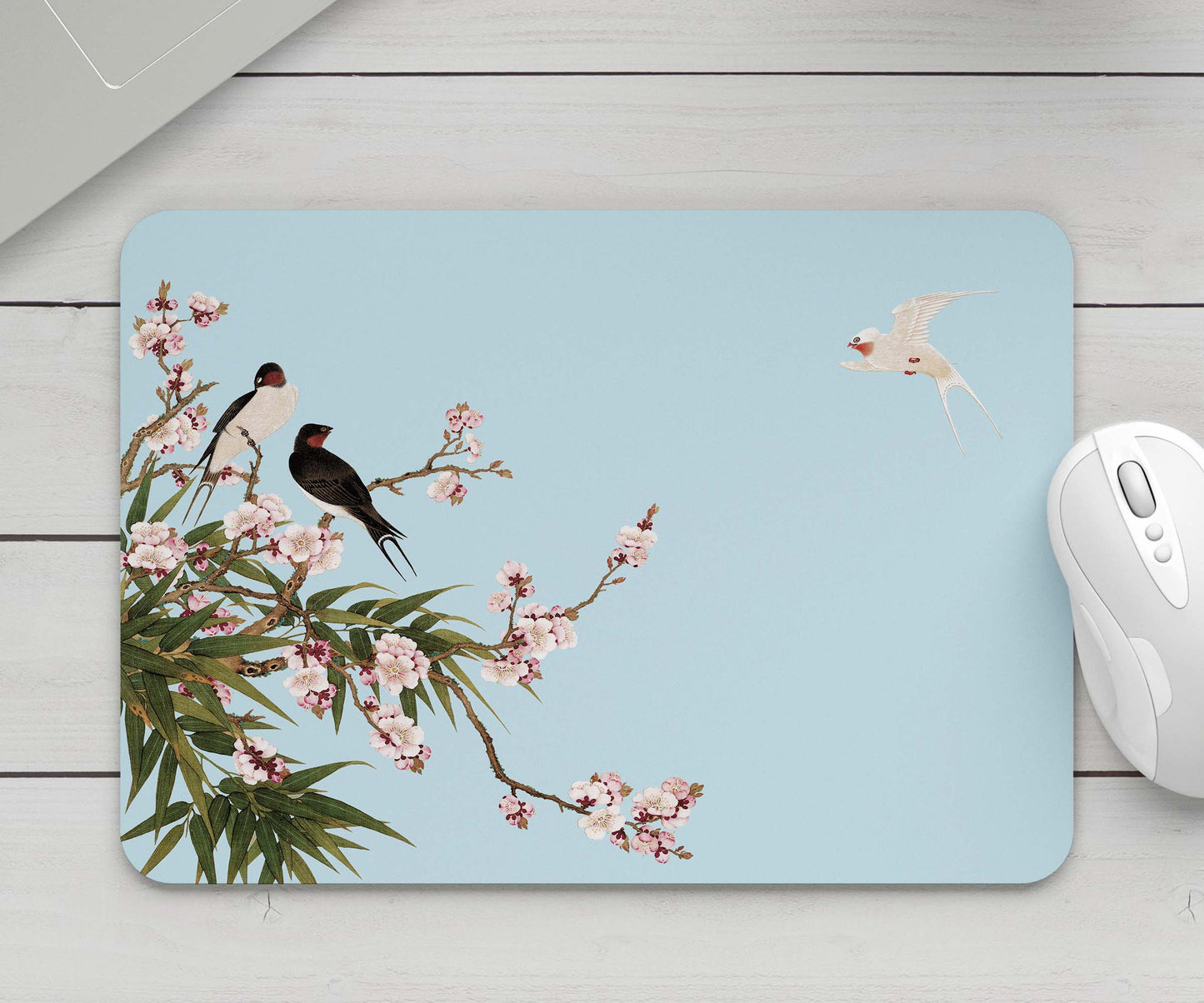 Feblilac Blue Bird Flower Mouse Pad