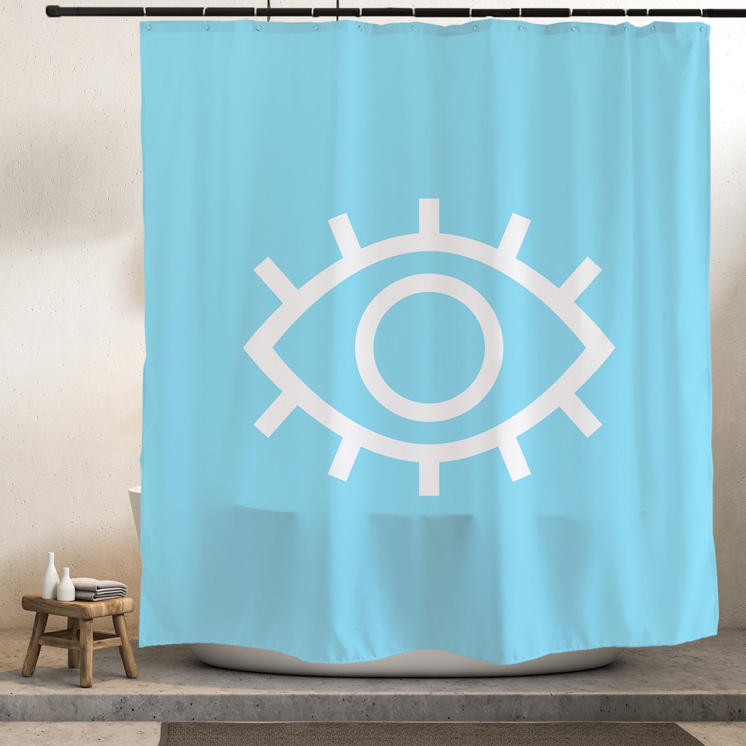 Feblilac the Eye of the Blue Devil Shower Curtain with Hooks