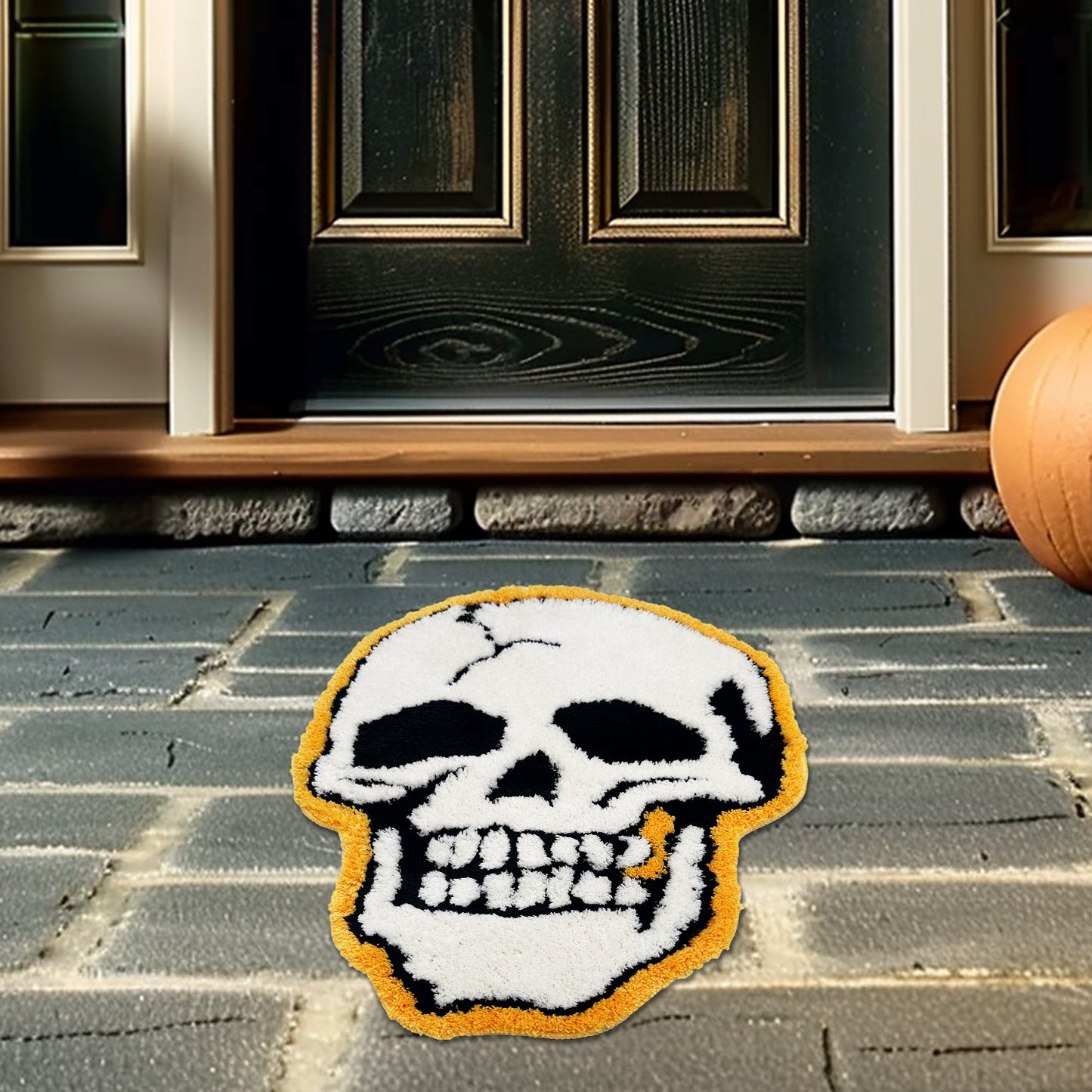 Feblilac Skull Tufted Bath Mat Funny Halloween Non-slip Bathroom Rug