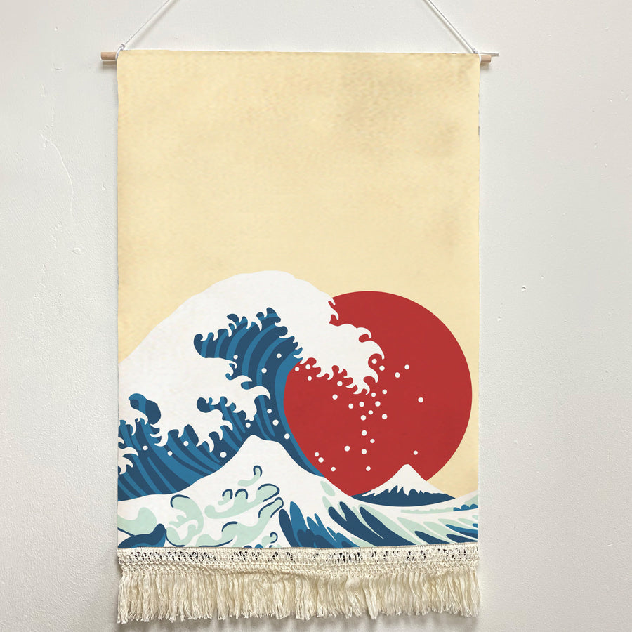 Feblilac Ukiyoe Waves Sunset Handmade Macrame Hanging Wall Decor Art, Woven Tapestry, Wall Decoration @Frank’s