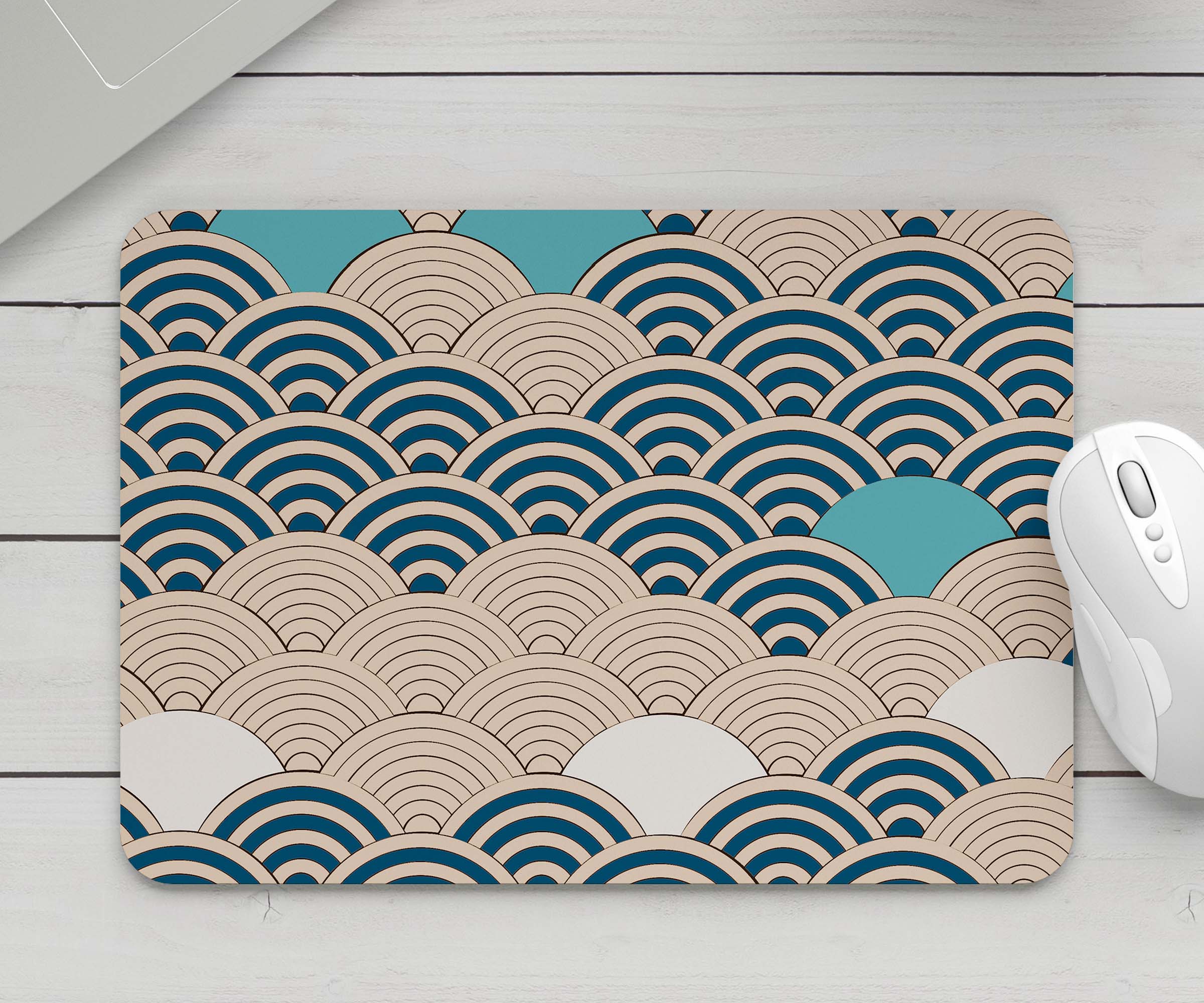 Feblilac Yellow and Blue Waves Mouse Pad