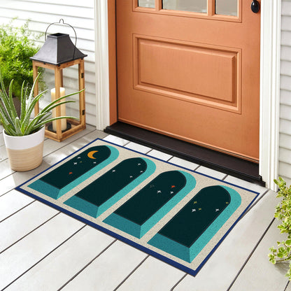 Feblilac Blue Background Window Night Sky PVC Coil Door Mat